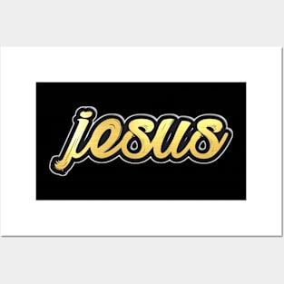 Shiny black and Gold JESUS word ver8 Posters and Art